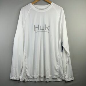 HUK Performance Fishing White Long Sleeve Sun Protection Shirt Men's XL Vented